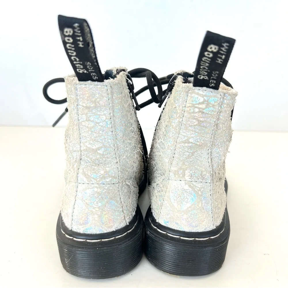 DR. MARTEN 1460 Pascal White Snake Suede Metallic Zip Ankle Boots Sz 12 (girls)